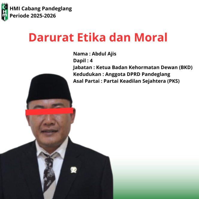 
					HMI Murka Terhadap Kader PKS Ketua BKD DPRD Pandeglang Diduga Berprilaku Arogan