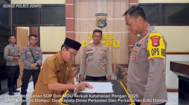 
					Polres Bersama Dinas Pertanian dan Perkebunan Kabupaten Dompu Teken MoU Ketahanan Pangan Nasional.
