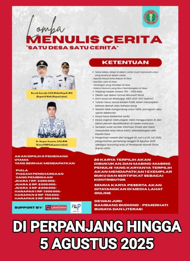 
					Perlombaan Menulis “Satu Desa Satu Cerita” Diperpanjang hingga 5 Agustus 2025