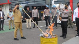 Pemusnahan Barang Bukti Narkotika Jenis Sabu, Ekstasi, dan Ganja Hasil Ungkap Kasus. (Nusakata)